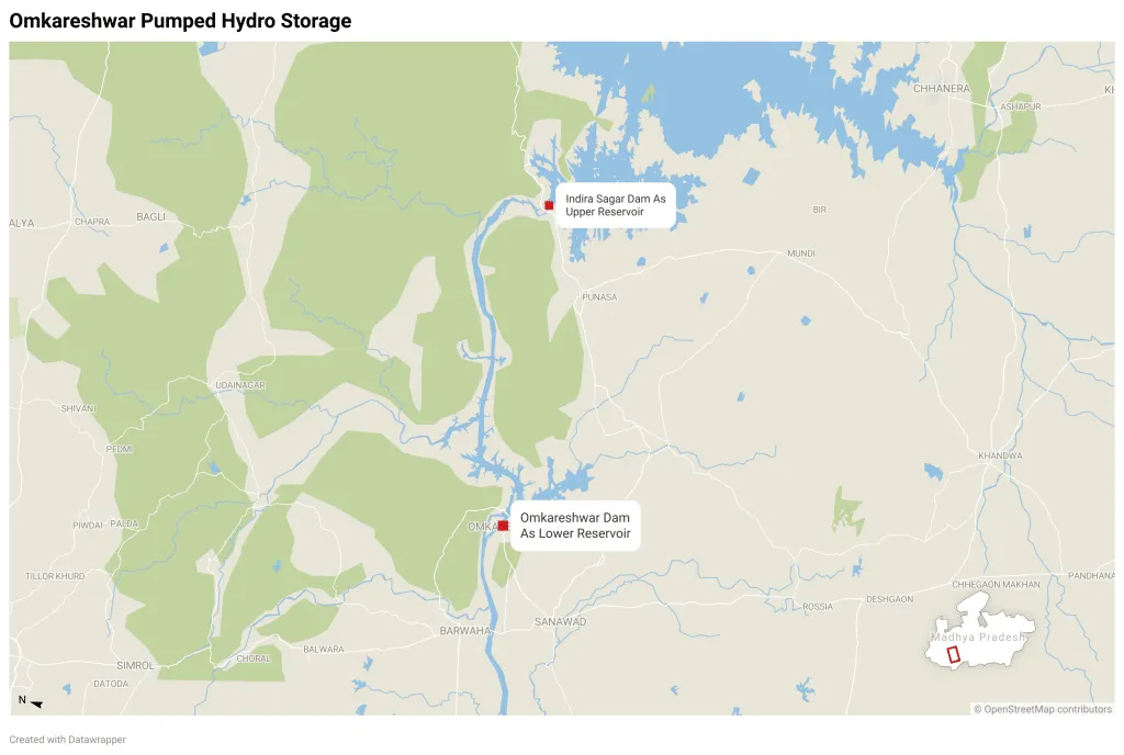Site for proposed Pumped hydro storage project in Omkareshwar | Map Created with Datawrapper