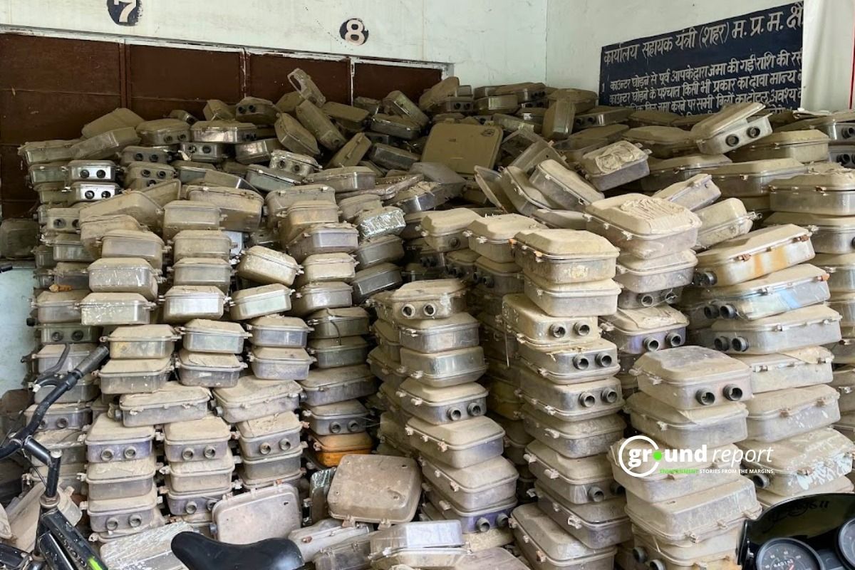 Old electricity meters pilled up at electricity office of Sehore