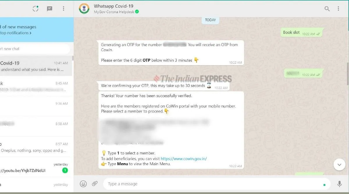 How to book vaccination slot on WhatsApp