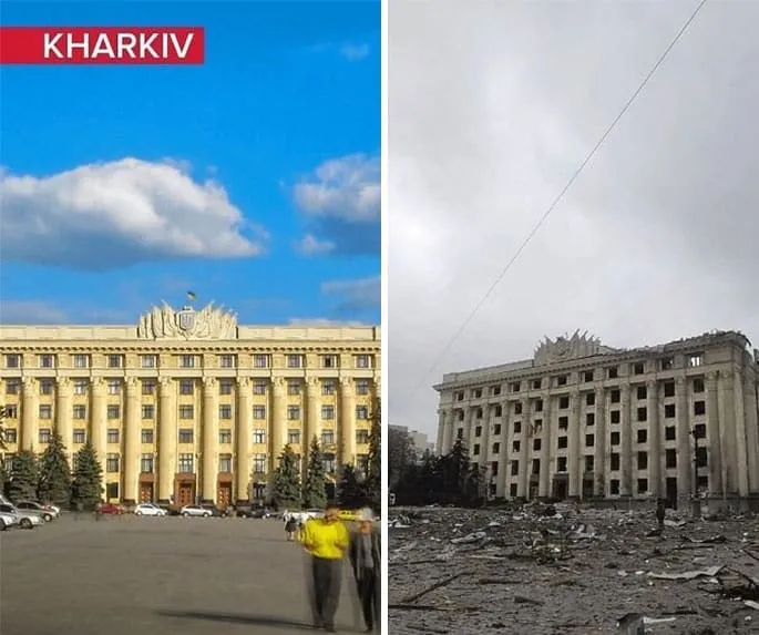 Before and after war pictures from Ukraine