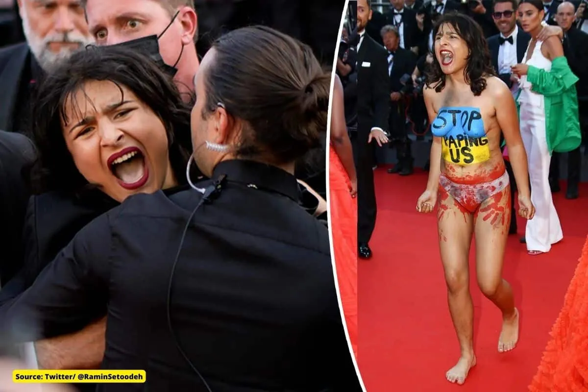 Who was the woman went topless at Cannes, against rapes in Ukraine?