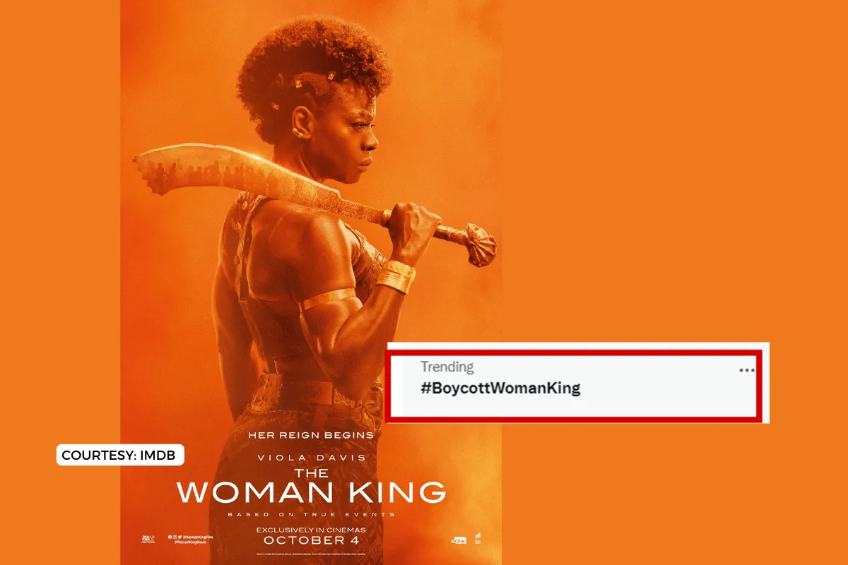 poster of woman king with trending boycott woman king hostage