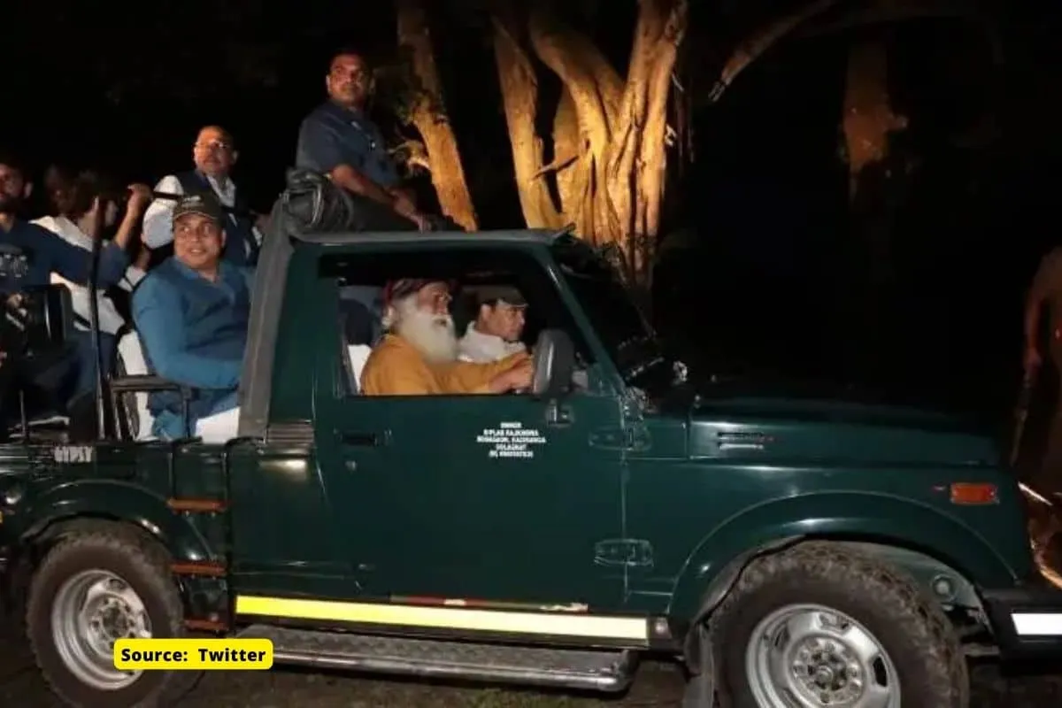 Sadhguru’s Jeep safari inside Kaziranga at night is against forest rules