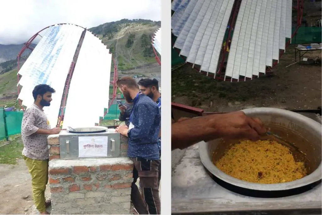 food being prepared on solar concentrators